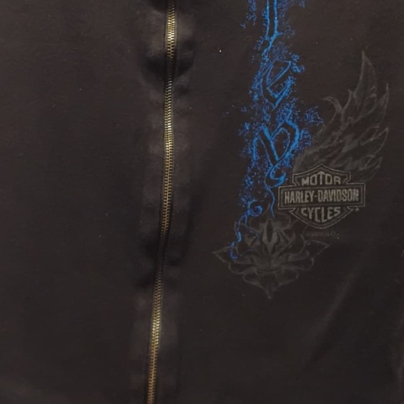 Harley-Davidson Black Zip-Up Vest Blue Decal Cotton Bike Week Shirt Size XL - Picture 4 of 7